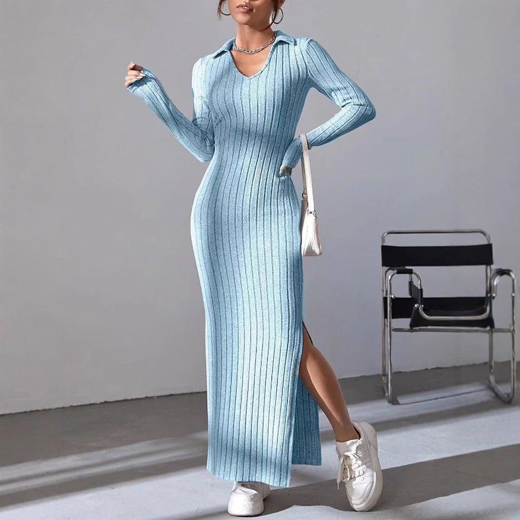 Damen Maxikleid mit elegantem Rippdesign und modischem V-Ausschnitt Stalluxe