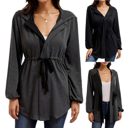 Damen lässige Oversized-Hemdjacke mit Kapuze und Taillenzug Stalluxe