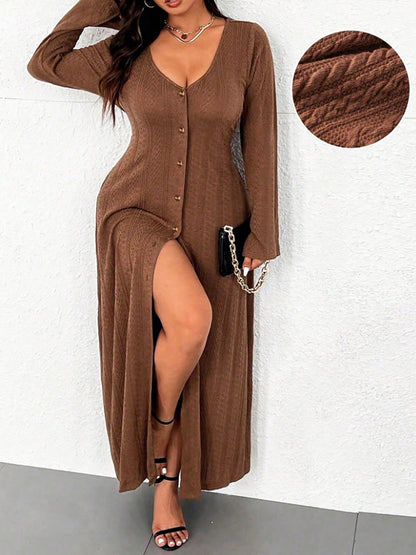 Damen Maxikleid mit Knopfleiste und elegantem Schlitz Stalluxe
