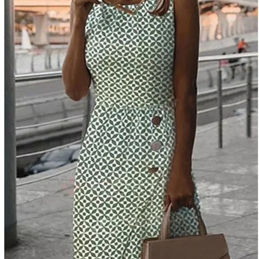 Damen Etuikleid mit geometrischem Muster und Knopfdetails Stalluxe