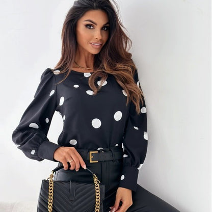 Damen Bluse mit Punkten und puffärmeligem Design Stalluxe