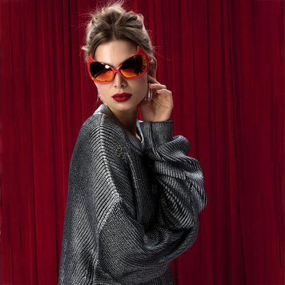 Damen Oversized Strickpullover mit glitzernden Akzenten Stalluxe