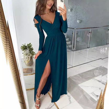 Damen elegantes Maxikleid mit tiefem V-Ausschnitt und schickem Schlitzdesign Stalluxe