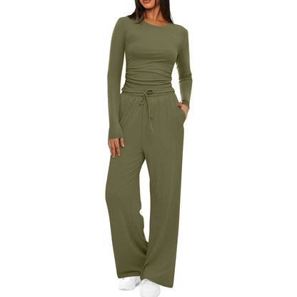 Damen bequemer Jumpsuit mit langem Arm und elastischem Bund Stalluxe
