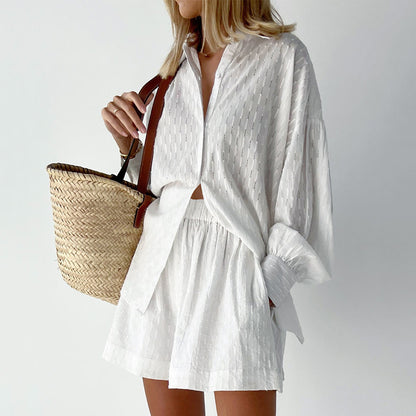 Damen lässiges Set mit atmungsaktiver Hemdbluse und komfortablen Shorts Stalluxe