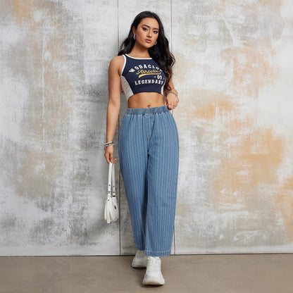 Damen Linien-Culottes aus Denim mit elastischem Bund Stalluxe