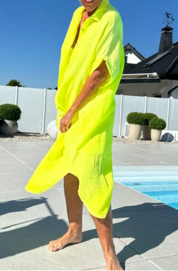 Women's Breezy Cotton Button-Up Cover-Up Dress Stalluxe
