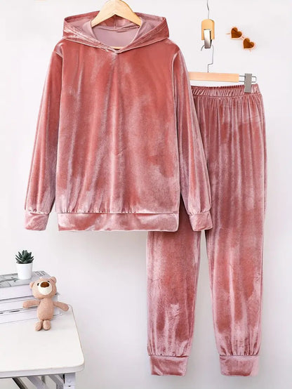 Damen Fleece-Loungewear Set mit Hoodie und elastischen Säumen Stalluxe