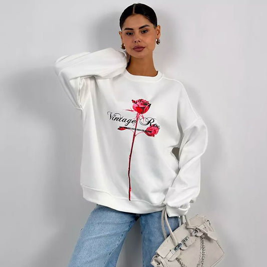 Damen Oversized Sweatshirt mit floralem Vintage-Design Stalluxe