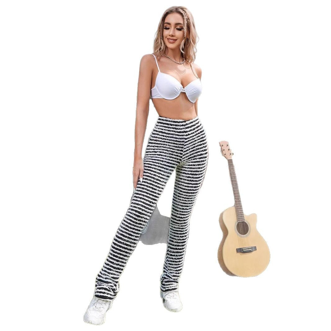 Damen weiche Strickhose mit modischem Streifenmuster Stalluxe