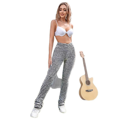 Damen weiche Strickhose mit modischem Streifenmuster Stalluxe