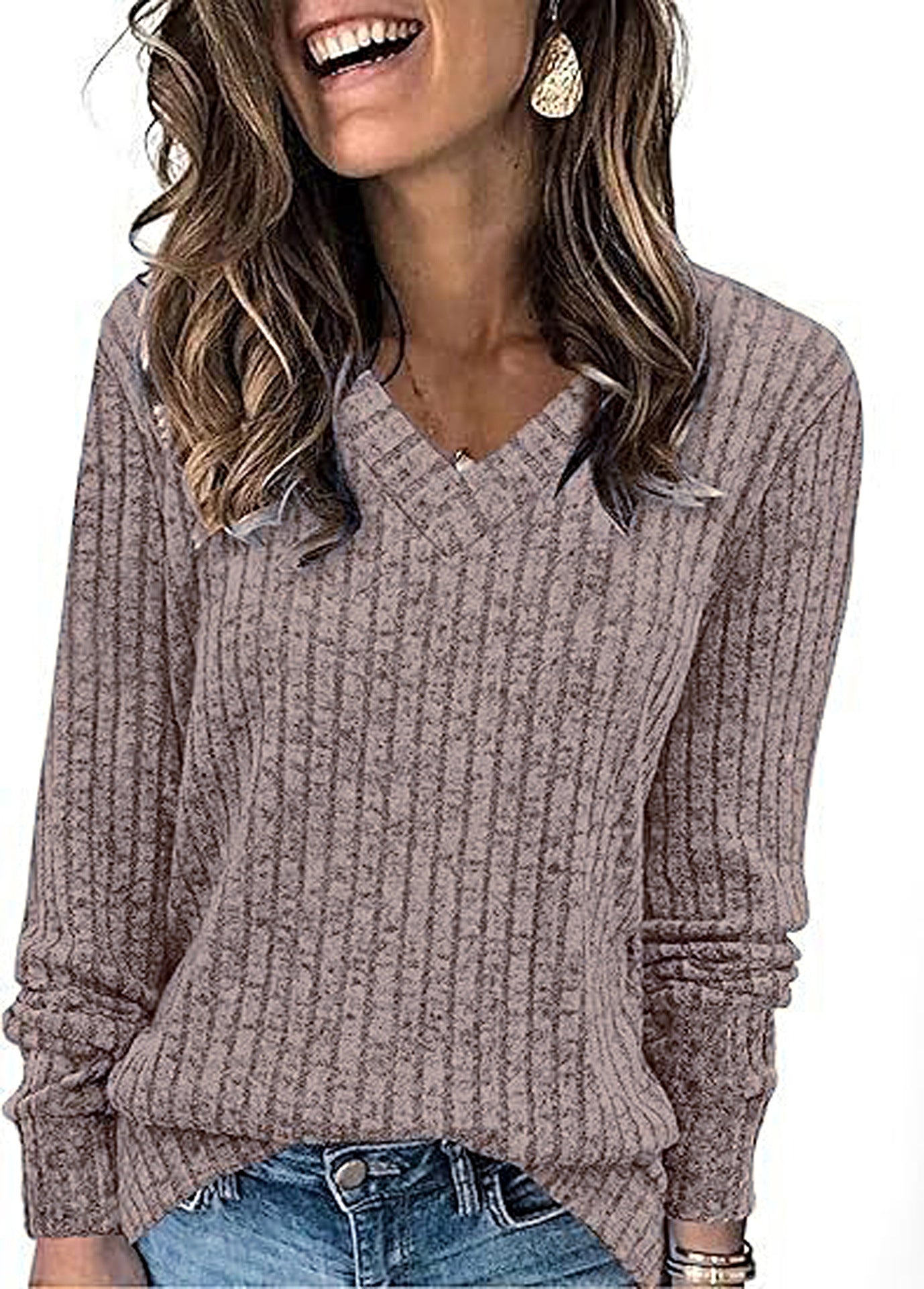 Damen Strickpullover mit V-Ausschnitt und strukturiertem Rippendesign Stalluxe
