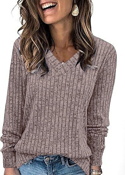 Damen Strickpullover mit V-Ausschnitt und strukturiertem Rippendesign Stalluxe