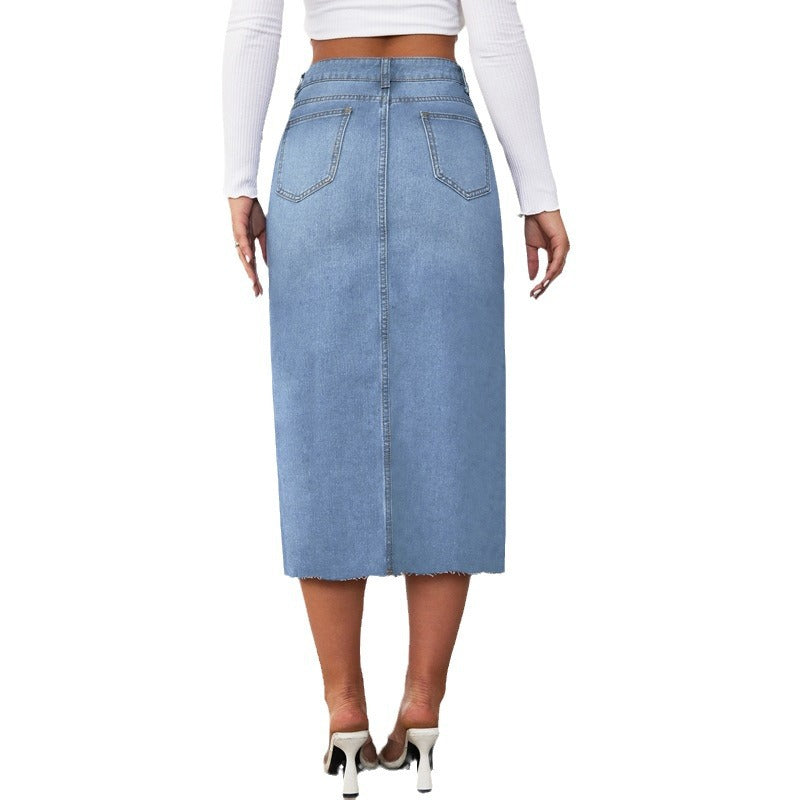 Damen Jeansrock mit hoher Taille und seitlichem Schlitz Stalluxe