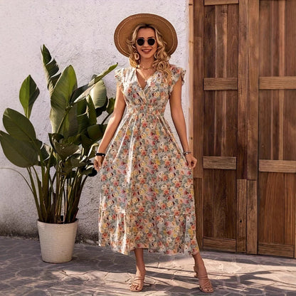 Damen Maxikleid mit floralem Design und lässigem V-Ausschnitt Stalluxe