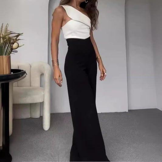 Damen Eleganter Ein-Schulter Jumpsuit mit weitem Bein Stalluxe