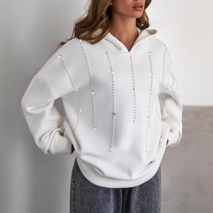 Damen Oversized Kapuzenpullover mit eleganten Perlenakzenten Stalluxe