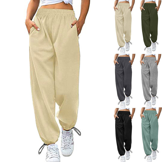 Damen lässige Sporthose mit hohem Bund und seitlichen Taschen Stalluxe