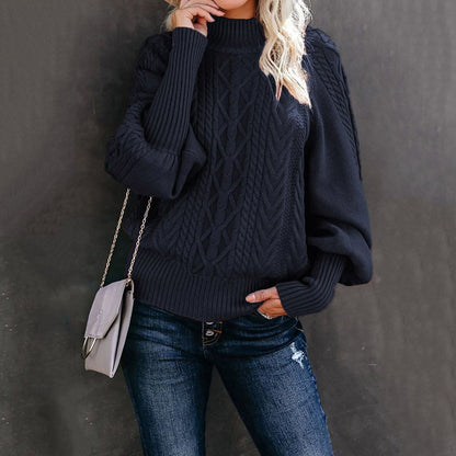 Damen Strickpullover mit hohem Kragen und volumetrischen Ärmeln Stalluxe