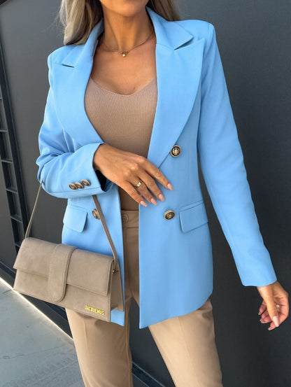 Damen eleganter Blazer mit doppelter Knopfleiste und weichem Material Stalluxe