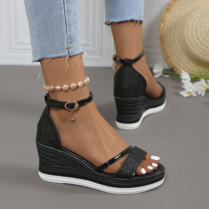 Damen Wedge-Sandalen mit funkelndem Obermaterial und elegantem Riemendesign Stalluxe
