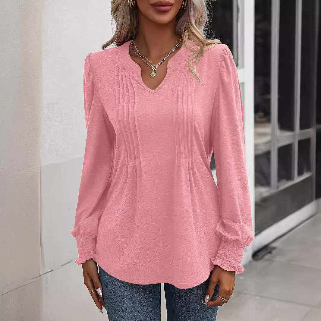 Damen Bluse mit texturiertem Design und elegantem V-Ausschnitt Stalluxe