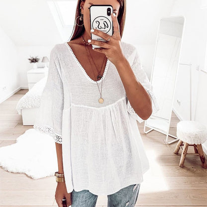 Damen Elegantes Blusenshirt mit Spitzenbesatz Stalluxe