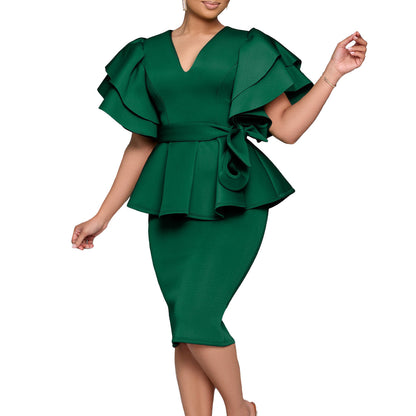 Damen Edles Kleid mit Rüschenshoulder Stalluxe