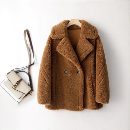 Damen kuscheliger Teddycoat mit doppelter Knopfleiste und Taschen Stalluxe