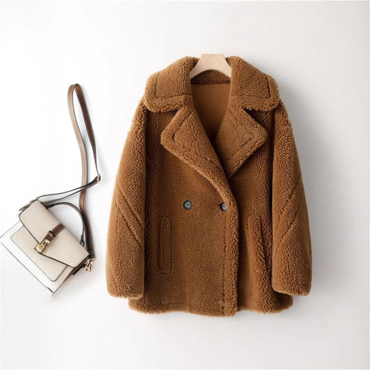 Damen kuscheliger Teddycoat mit doppelter Knopfleiste und Taschen Stalluxe