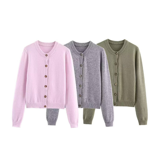 Damen modische Strickjacke mit Rundhalsausschnitt und Knopfdetails Stalluxe
