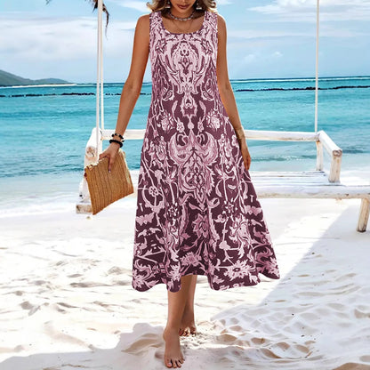Damen Stilvolle A-Linie Midi Kleid mit aufwendigem Blumenmuster Stalluxe
