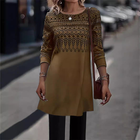 Women's Cozy Long Sleeve Patterned Tunic Top Stalluxe