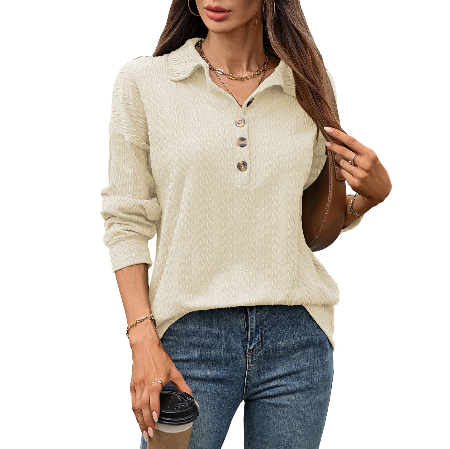 Damen Langarmshirt mit strukturiertem Knopfdesign Stalluxe