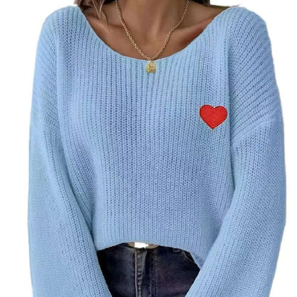 Damen Lockere Strickpullover mit Herzapplikation Stalluxe