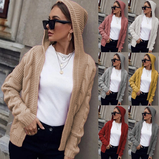 Damen Grobstrickjacke mit Kapuze und aufwendigem Zopfmuster Stalluxe