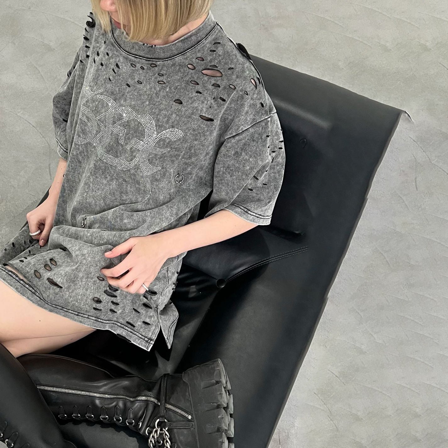 Damen Oversized T-Shirt mit modischen Destroyed-Elementen Stalluxe