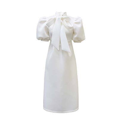 Damen Maxikleid mit voluminösen Puffärmeln und eleganter Schleifenverzierung Stalluxe