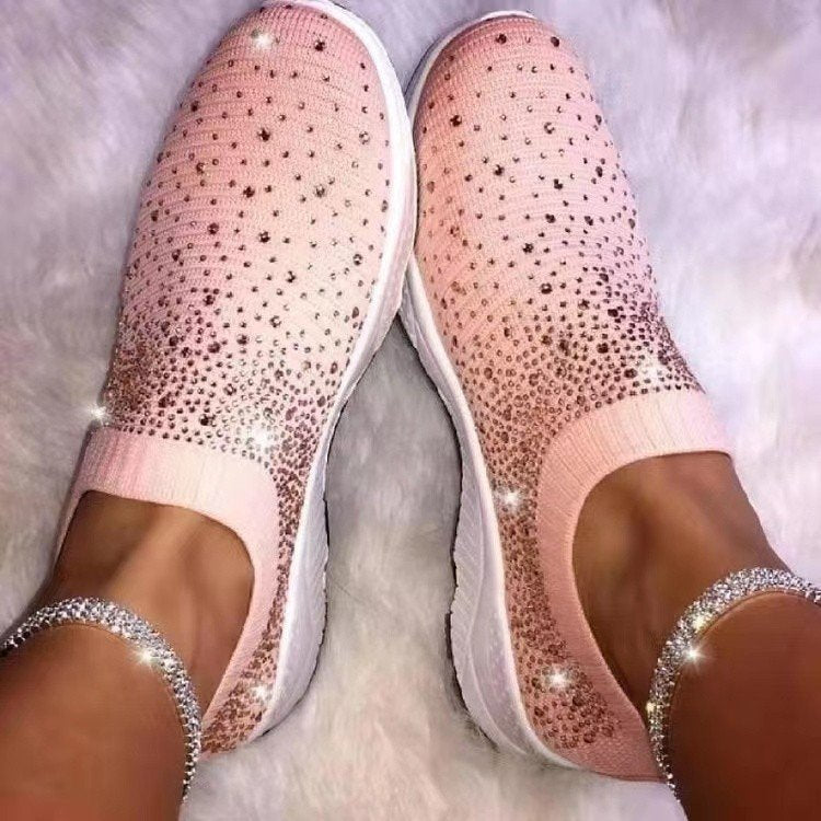 Damen Glitzernde Slip-On Sneakers mit atmungsaktiver Strickoberfläche und rutschfester Sohle Stalluxe