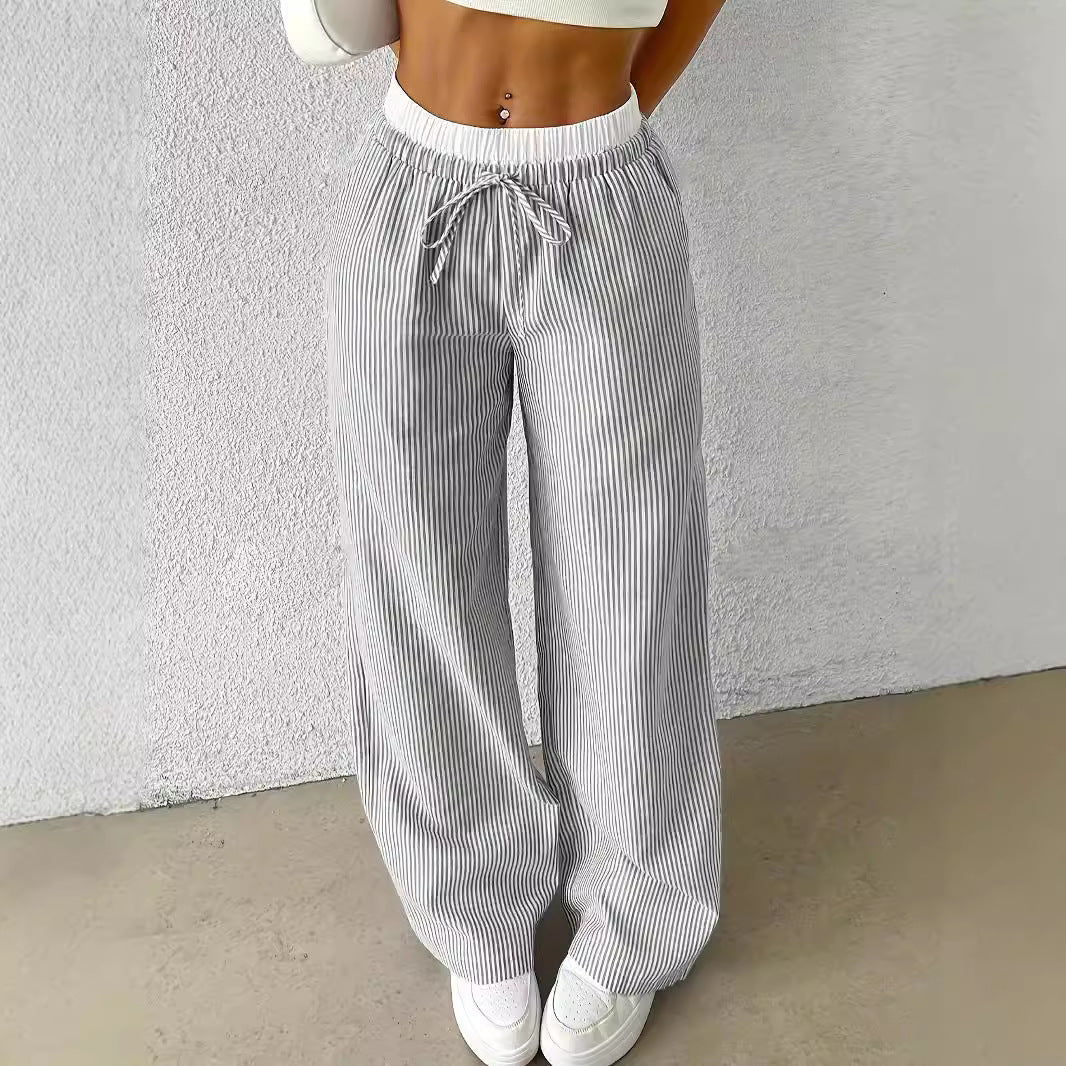 Damen Weite gestreifte Sommerhose mit elastischem Bund und Kordelzug Stalluxe