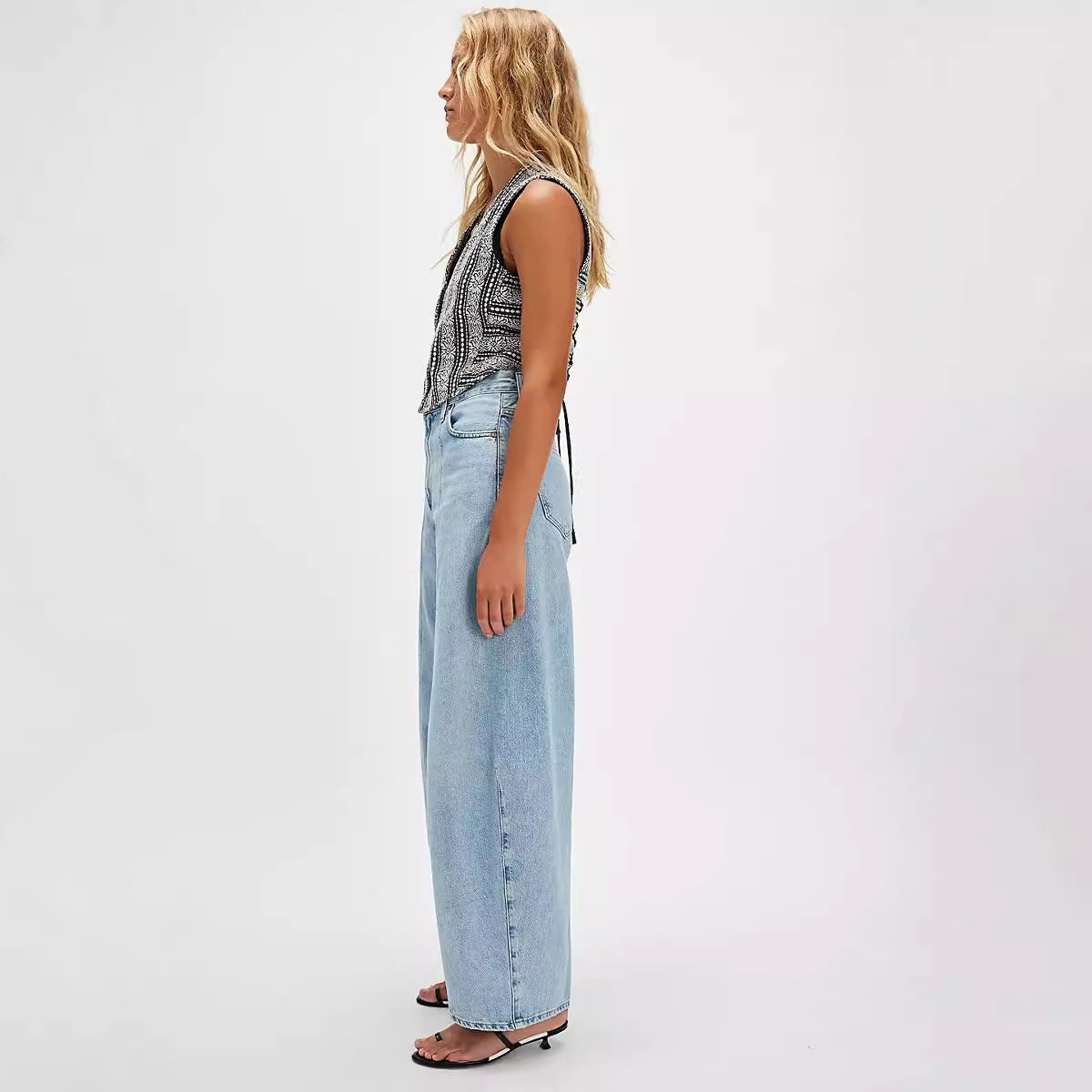 Damen Weit geschnittene Jeans im Vintage-Stil mit hohem Bund Stalluxe