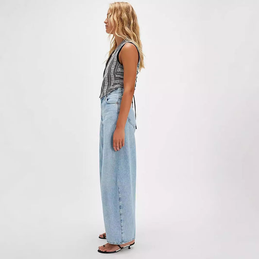 Damen Weit geschnittene Jeans im Vintage-Stil mit hohem Bund Stalluxe