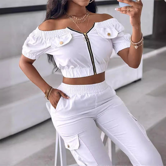 Damen Crop-Top mit Cut-Outs und aufgesetzten Taschen Stalluxe