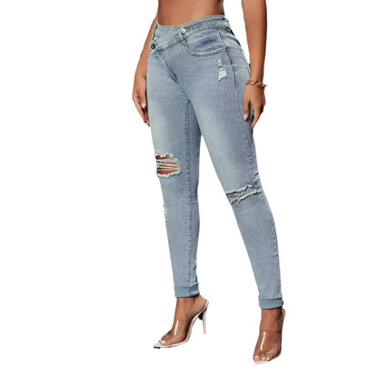 Damen Skinny Jeans im Vintage-Look mit modischen Rissdetails und hohem Bund Stalluxe