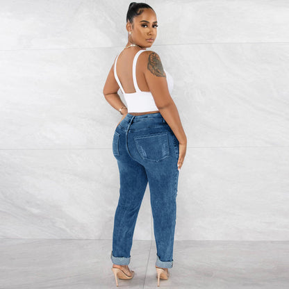 Damen lässige Mom-Jeans mit trendigen Rissen Stalluxe