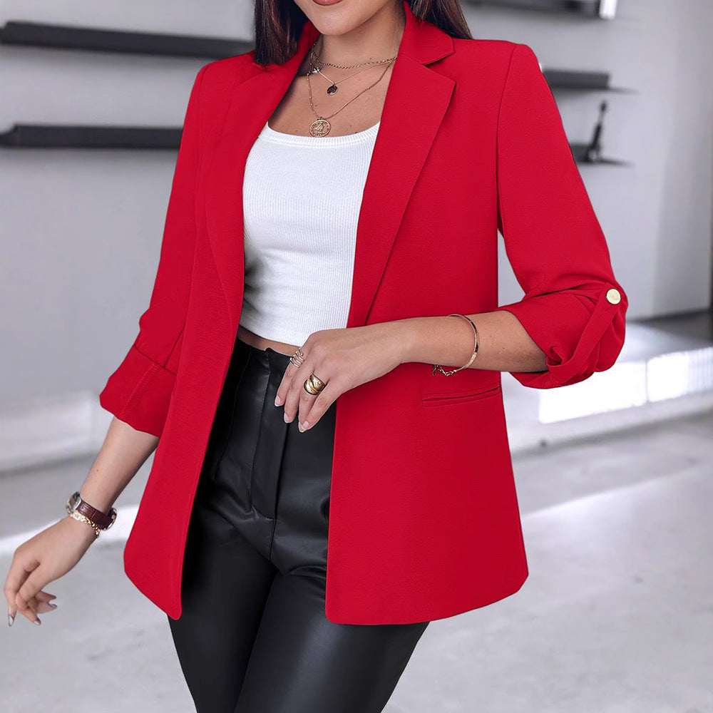 Damen Eleganter Blazer mit hochgeschlagenen Ärmeln und dekorativen Knopfdetails Stalluxe