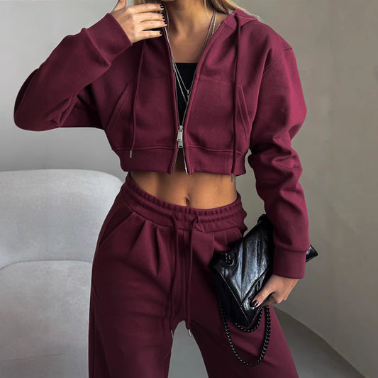 Damen sportliches Cropped Sweat-Set mit elastischem Bund und lässigem Schnitt Stalluxe