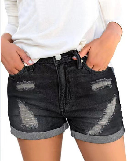 Damen modische Denim-Shorts im Distressed-Look Stalluxe