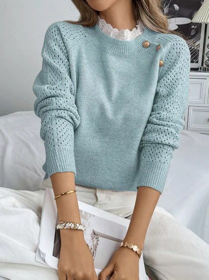 Damen Feinstrickpullover mit gehäkelten Einsätzen Stalluxe