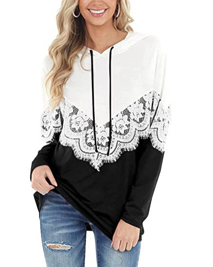 Damen Eleganter Hoodie mit Spitzenapplikationen Stalluxe